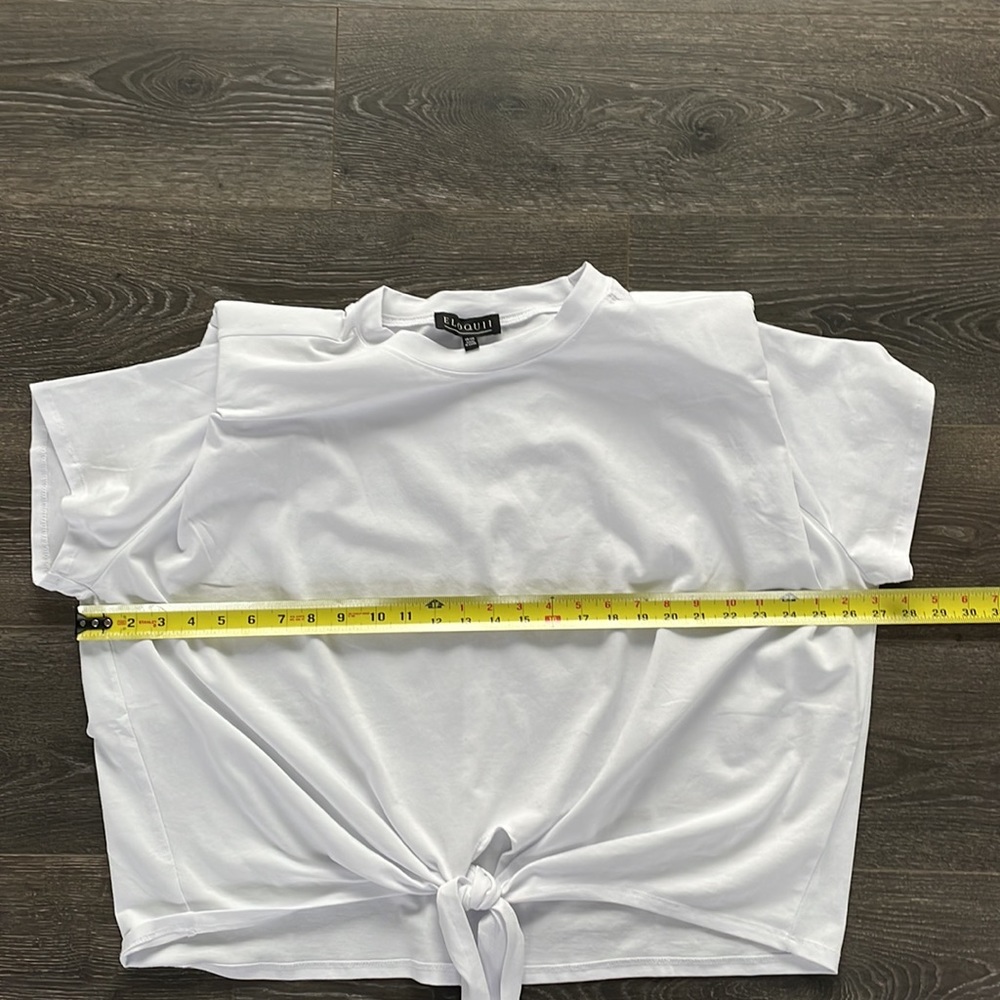 Eloquii White Strong Shoulder Short Sleeve Cotton Front Tie Top Size 18/20 View 4